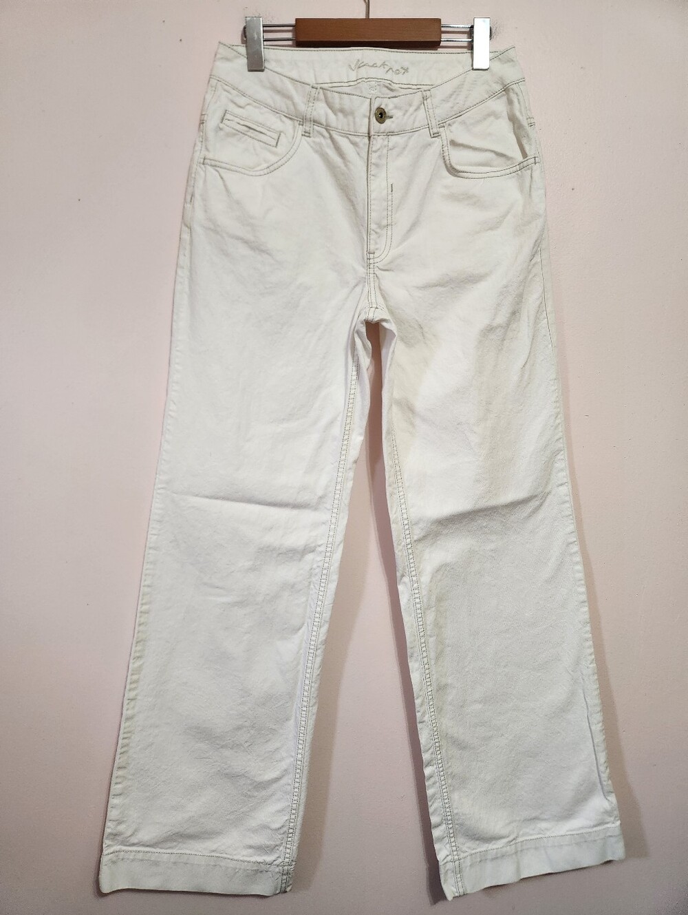 Vintage Jackpot Ecru Off White Wide Leg Trouser Jeans Daisy Detail Y2K Size 30
